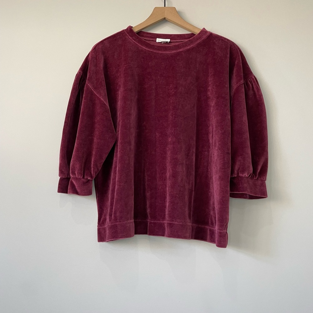 Garnet Hill organic cotton blend velvet velour boxy blouse top large